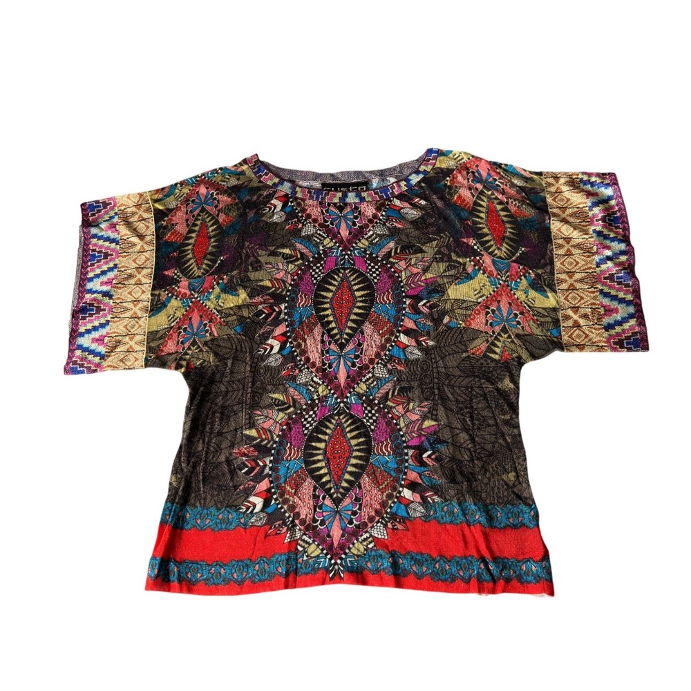 Vintage Y2K Custo Barcelona Graphic Tribal Geometric Knit Top Size M KC